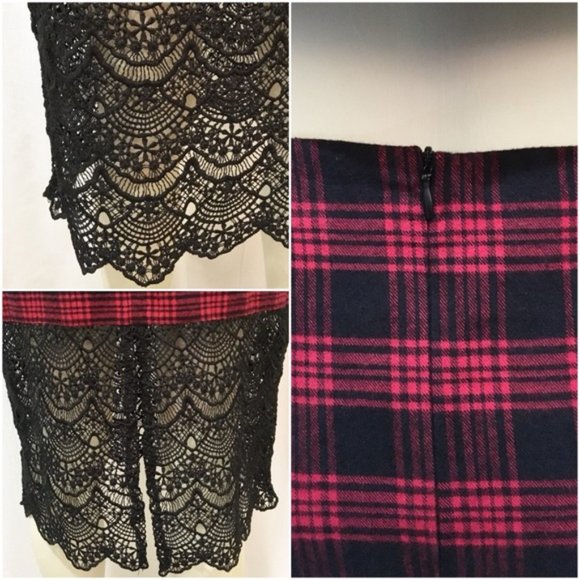 Tobi Small Red Plaid & Lace Skirt and Top Set NWT - Picture 5 of 8